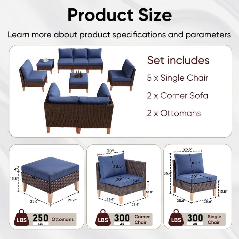 Patio Sectional Sofa Loveseat Sofa with Ottoman