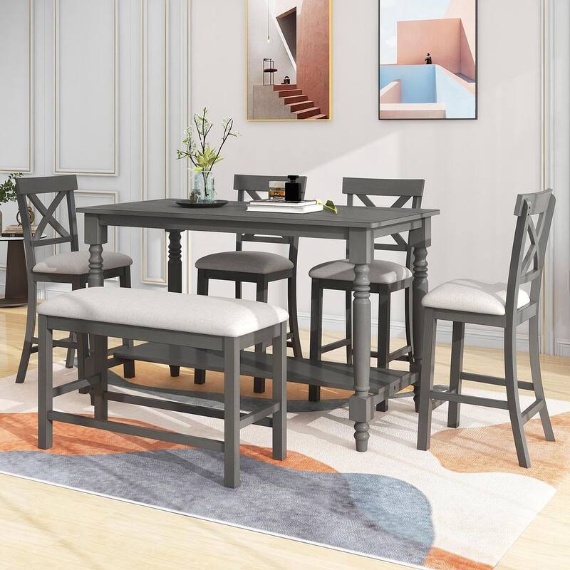 6 PCS Counter Height Dining Table Set with Shelf