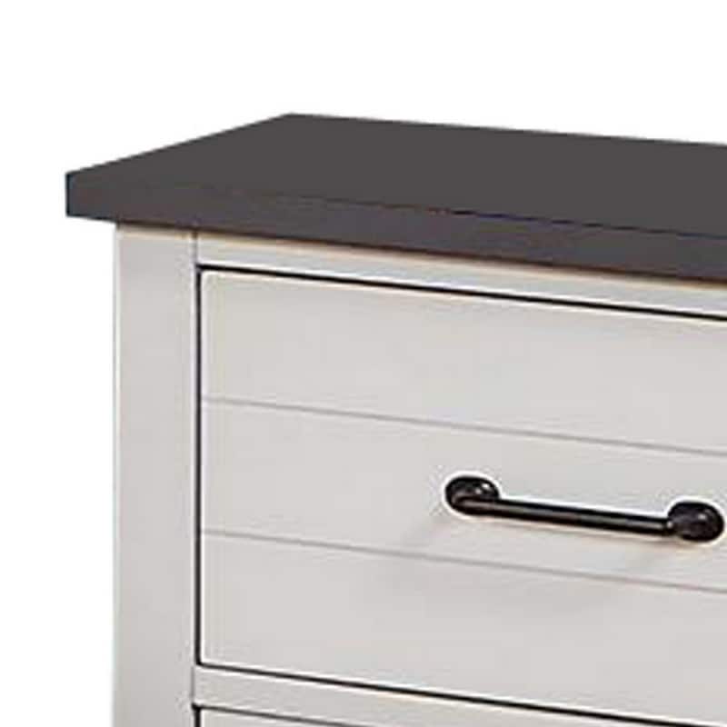 Akira 24 Inch Nightstand, 2 Drawers, White Solid Wood Frame and Gray Top