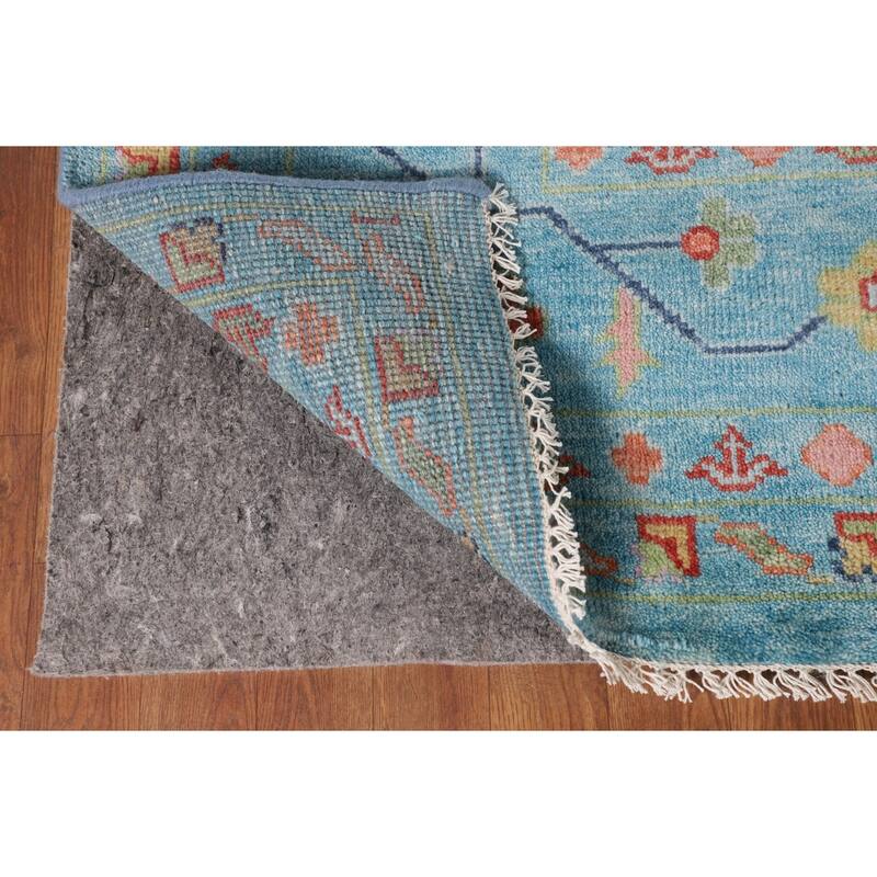 All-Over Blue Oushak Oriental Area Rug Hand-Knotted Wool Carpet - 9'0" x 11'11"