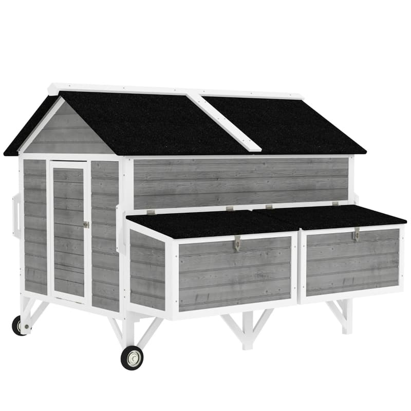 Large Wooden Chicken Coop with 2 Nesting Boxes, Wheels and Ramp - 59.1" W × 53.1" D × 48.2" H