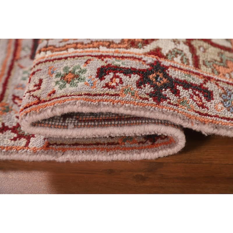 Geometric Heriz Serapi Indian Rug Hand-Knotted Grey Wool Carpet - 2'0"x 3'0"