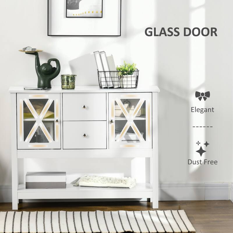White MDF Sideboard with Adjustable Shelves and Drawers for Kitchen Dining Living Room Storage - 39.25" W x 11.75" D x 31.5" H
