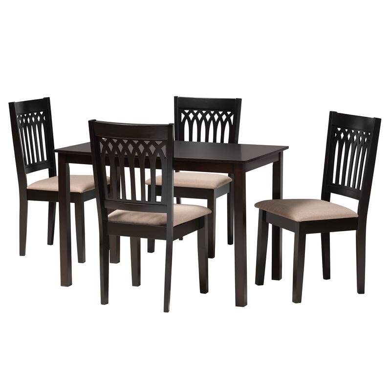Genesis Modern styled Fabric and Wood Dining Set - Beige, Dark Brown - 5-Piece
