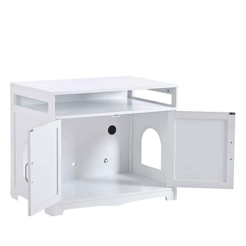 Cat Litter Box Enclosure with 2 Doors and Hidden Plug,White