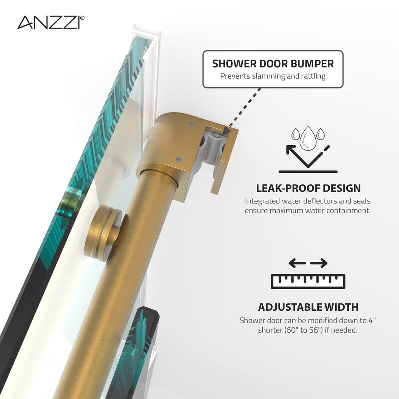 ANZZI Series 56 to 60 in. x 76 in. Frameless Shower Door with Sliding with Tsunami Guard Tempered Clear Glass
