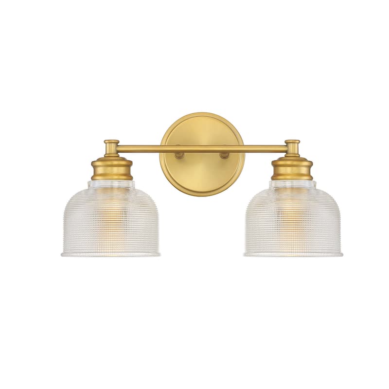 Meridian M80034 2 Light 16" Wide Bathroom Vanity Light with Halophane - Natural Brass