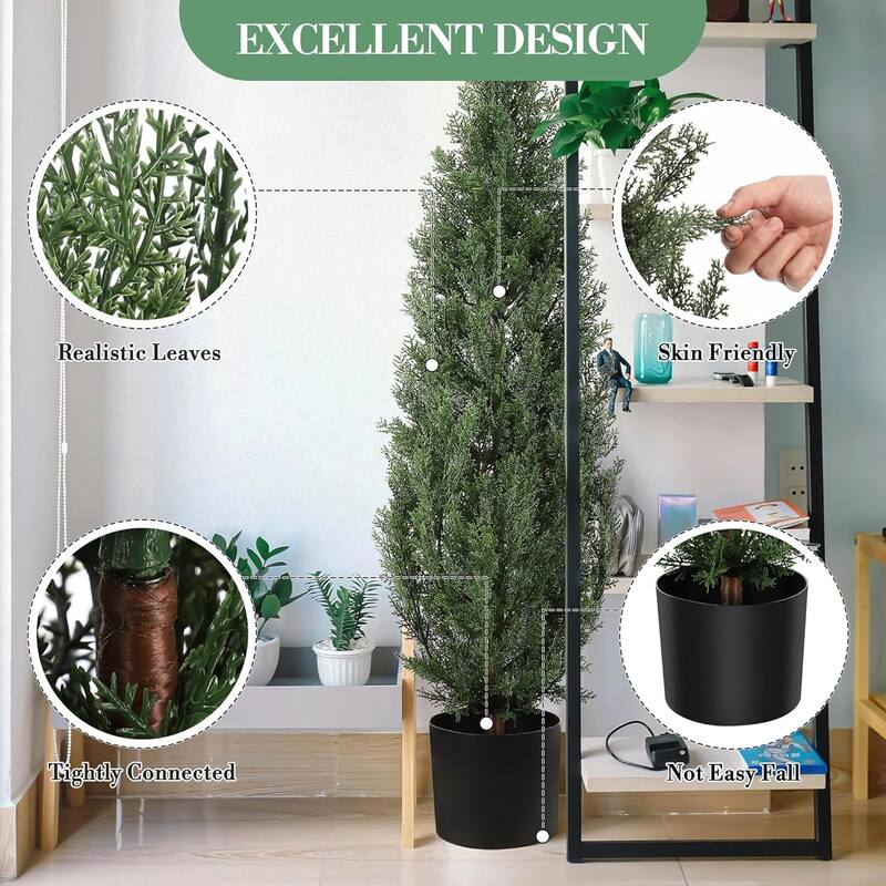 Set of 2 Artificial Cedar Topiary Trees for Outdoors