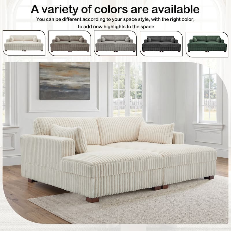 Sophia 84" W Plush Corduroy Chaise Lounge Modular Sectional Sofa