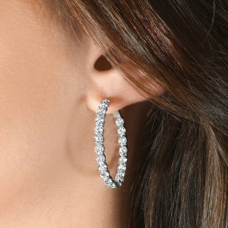 Bliss Diamond 4 1/2Ct Diamond Inside Outside Hooops Gold Women's Earrings Lab Grown 1.25" Tall