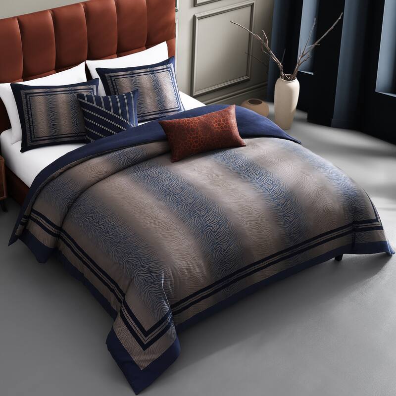 Bebejan Dark Blue Animal Prints 100% Cotton Sateen 5 Piece Reversible Comforter Set