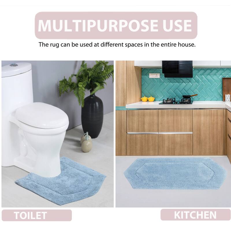 Waterford Collection 100% Cotton Non-Slip Bathroom Rug Set, Machine Washable Bath Rug, 5 Piece Bath Mat Set with Contour