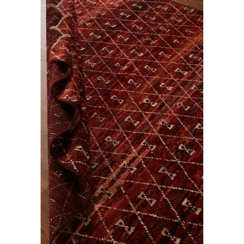 Trellis Moroccan Oriental Area Rug Hand-Knotted Red Wool Carpet - 6'10" x 9'6"
