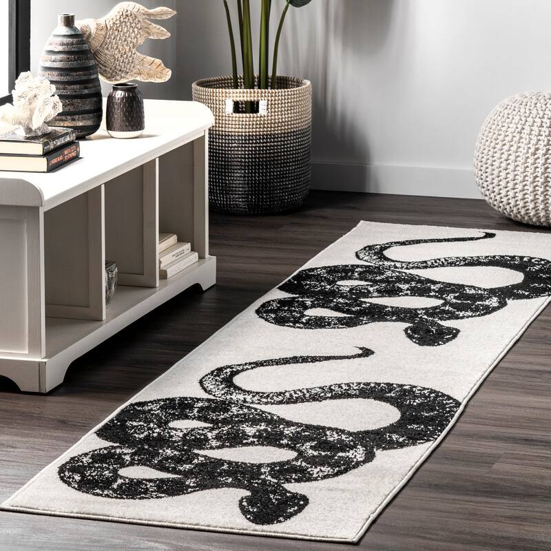Nuloom Leopold Serpent Area Rug - 2' x 6' - Black & Off-White - Runner