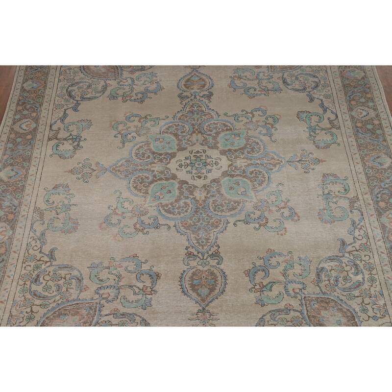 Traditional Tabriz Persian Rug Handmade Oriental Beige Wool Carpet - 8'11"x 11'3"