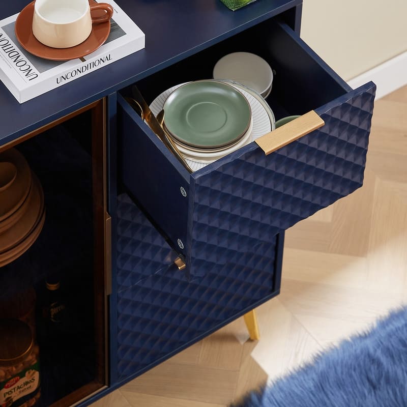 Modern Glass & Aluminum Dresser – 3 Drawers, Adjustable Feet‌