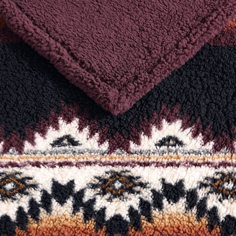 Wrangler Mountain Fog Printed Sherpa Brown Throw Blanket