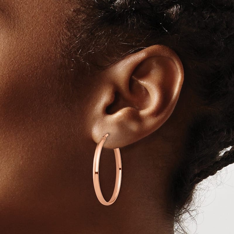 Curata 10k Yellow or Rose Gold Italian 33.5x1.5mm Thin Oval Hoop Earrings