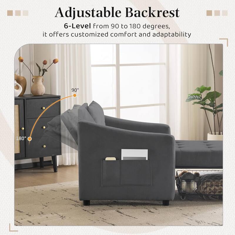 Bezseller Convertible Sofa Bed Chair, 3-in-1 Sleeper Chair with Storage Drawer, Light Gray