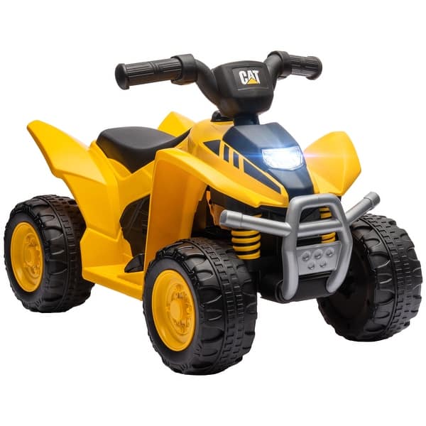slide 2 of 9, Qaba CAT Licensed Kids ATV, 6V Four-Wheeler for Kids, Electric Ride on ATV with Horn, LED Headlights, Yellow Yellow