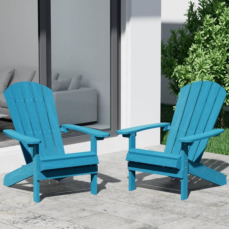 WINSOON All Weather HIPS Outdoor Plastic Adirondack Chairs Set of 2 - Pacific Blue