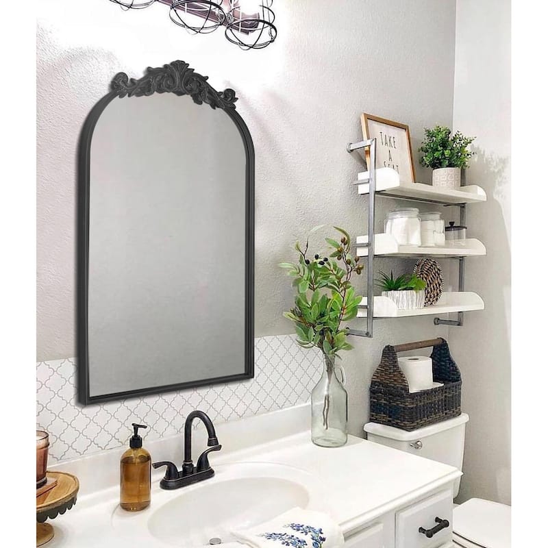 Traditional Arch Mirror, Antique Gold Mirror, Carved Elegant Arch Bathroom Mirror, 19"x 30" - 19W * 30H Inches