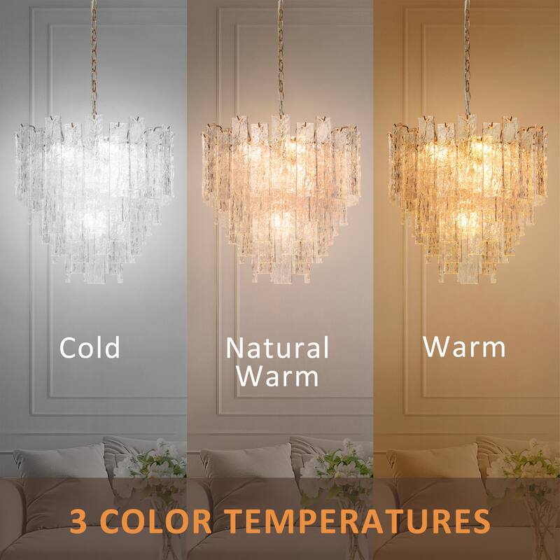 Elver Modern Gold 8-Light Glacier Chandelier Hand-blown Art Glass for Bedroom Foyer Dining Room