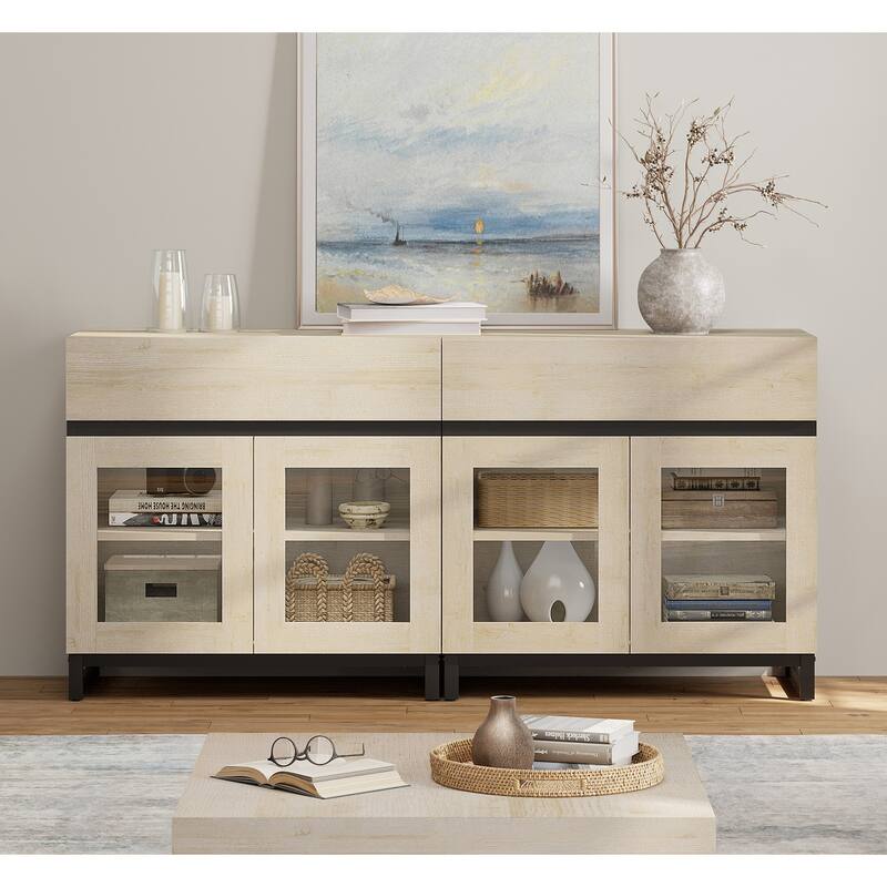 Modern Dresser With Glass Doors, Drawer, And Adjustable Shelf - Multifunctional Storage Cabinet For Living Room Or Bedroom