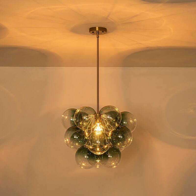 Glam Single-light Dining Room Glass Globe Bubble Chandelier - 17.7 in