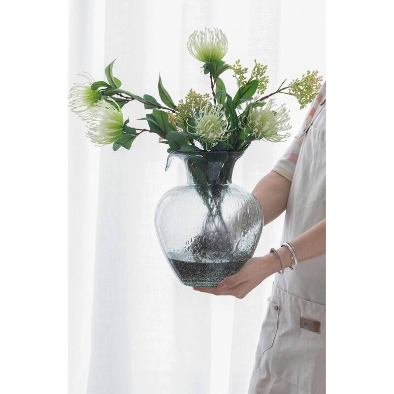 10" Light Gray Bubble Glass Round Table Vase - 7.50