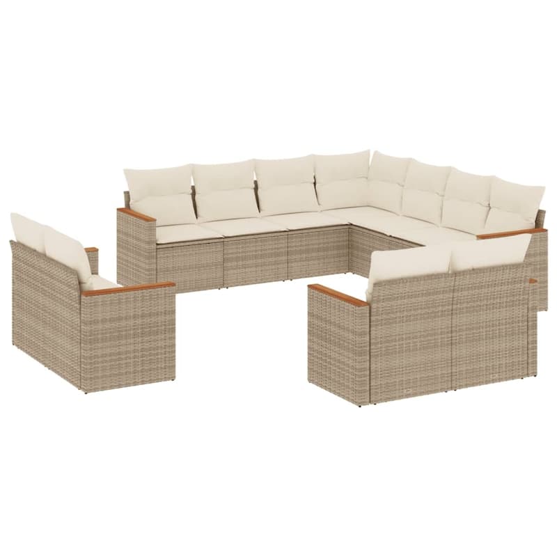 vidaXL Patio Sofa Set with Cushions Outdoor Conversation Furniture Poly Rattan - 24.4 x 24.4 x 27.2 in