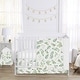 preview thumbnail 1 of 4, Floral Leaf Collection Girl 4pc Nursery Crib Bedding Set - Green White Boho Watercolor Botanical Woodland Tropical Garden