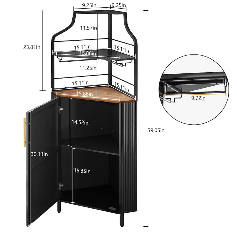 59.05" Tall Corner Bar Storage Cabinet with Wine Rack & Lights