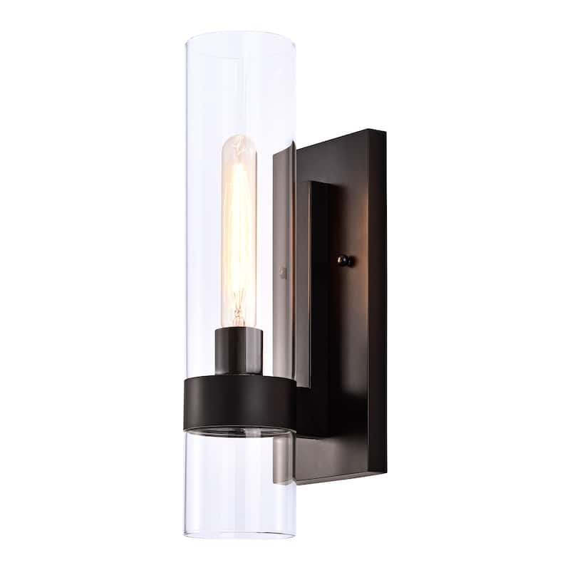 1- Light Cylindrical Clear Glass Wall Sconce - Black