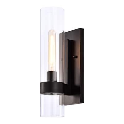 1- Light Cylindrical Clear Glass Wall Sconce