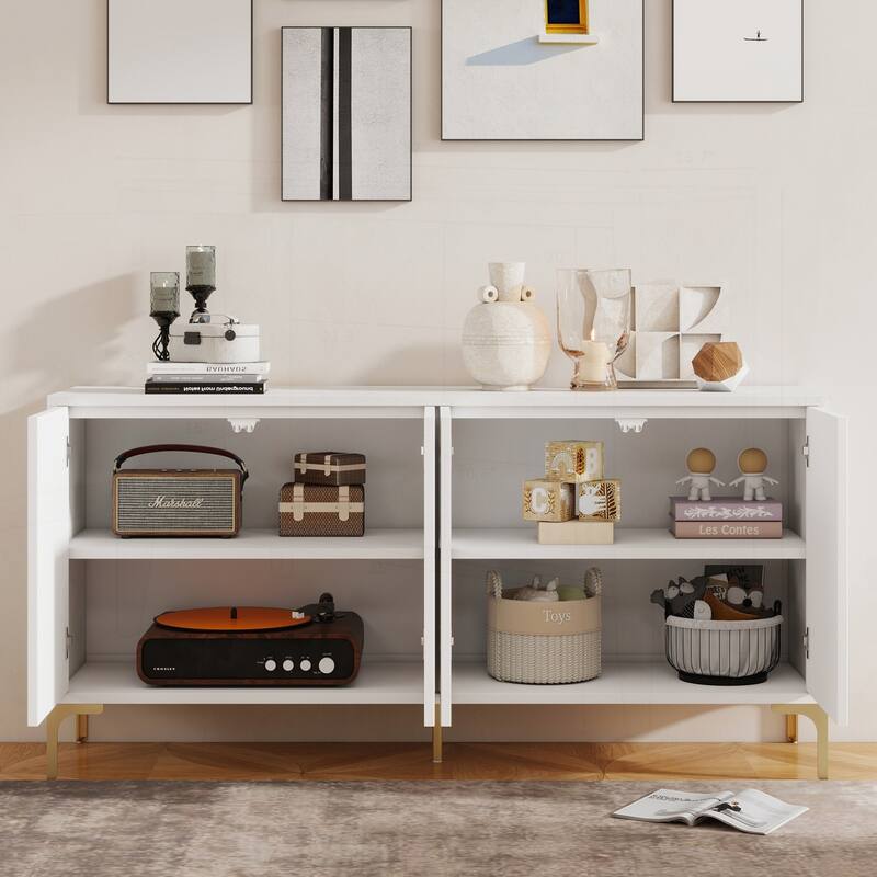 Luxurious 60"L Sideboard with 4 Doors and Rebound Device