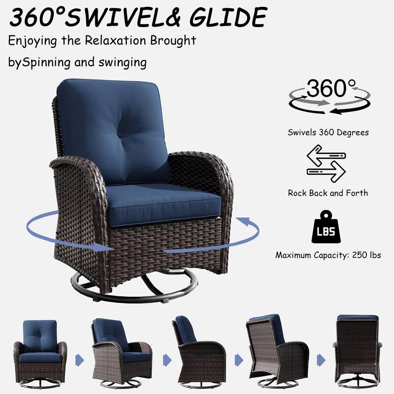 Cozywor 3-Piece Wicker Patio Swivel Outdoor Rocking Chair Conversation Set