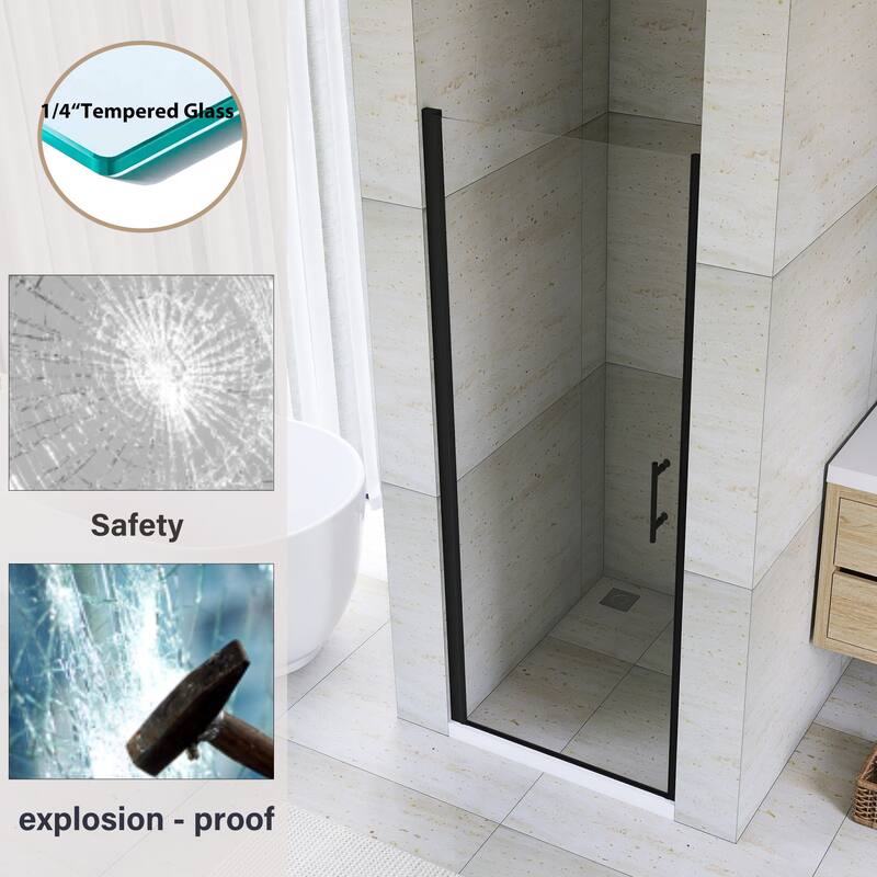 Pivot Semi-Frameless Shower Door in Matte Black Finish