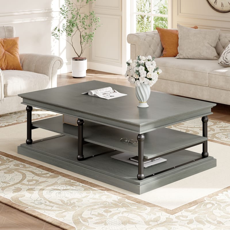 Christopher Knight Home-Thaddeus Rubberwood Coffee Table With Storage - Gray+Black