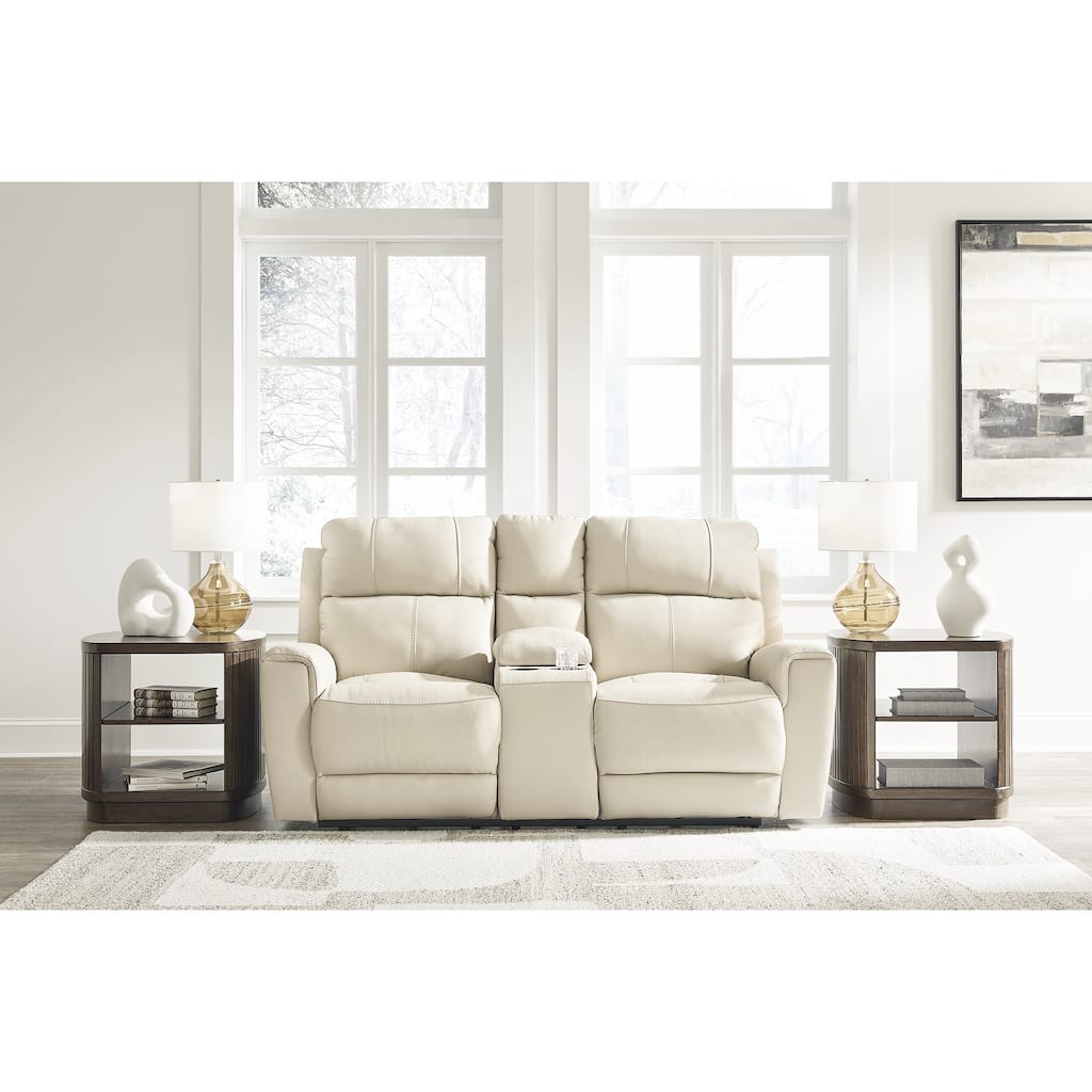 Signature Design by Ashley Dahlmoore Beige Power Reclining Loveseat with Console - 76" W x 42" D x 40" H