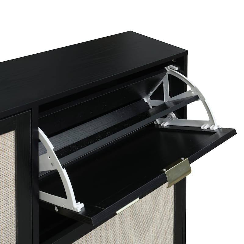 Modern Natural Rattan Shoe Rack Storage Cabinet for Entryway