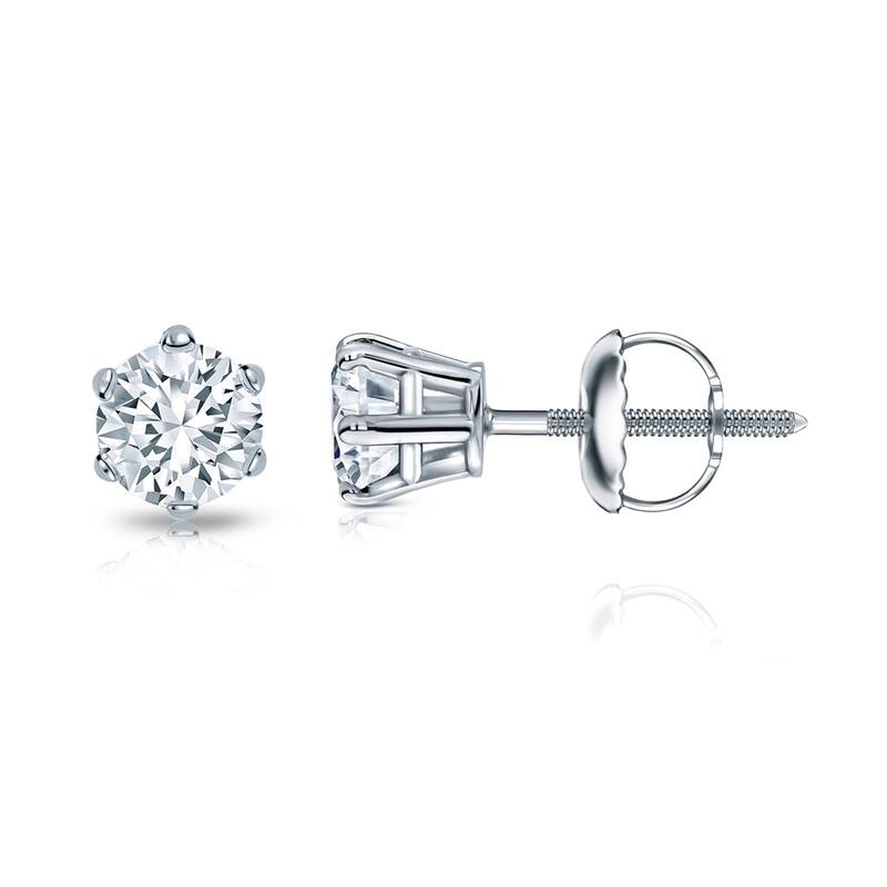 Auriya 1/2ctw Round Diamond Stud Earrings 14k Gold 6-Prong - White