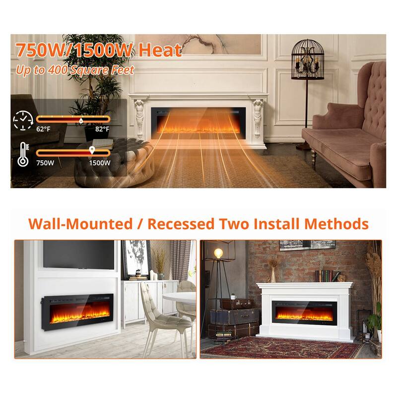 Ultra-Thin Recessed Wall Mounted Electric Fireplace Heater