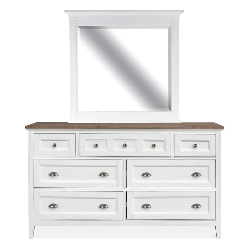 Magnussen Home Heron Cove Chalk White And Dovetail Grey 2 Tone Drawer Dresser With Landscape Mirror - 7-drawer