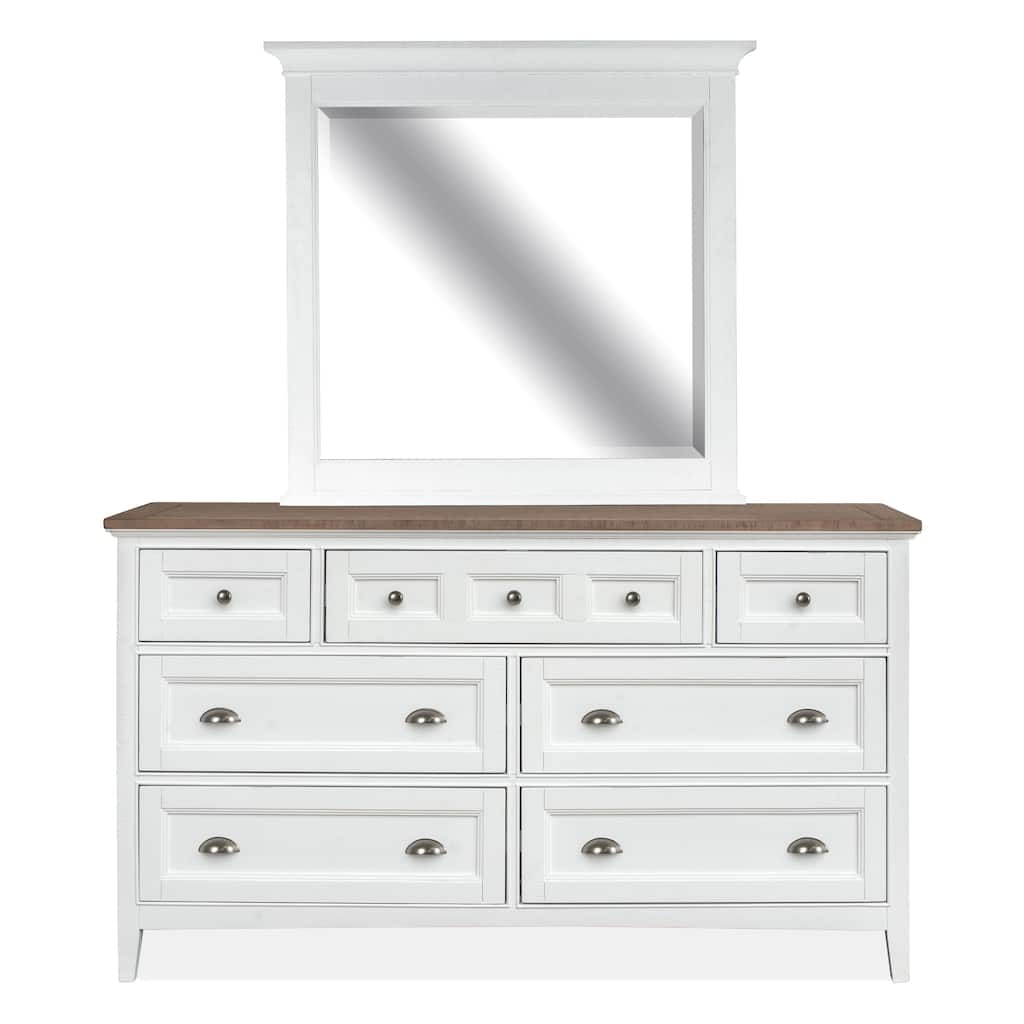 Magnussen Home Heron Cove Chalk White And Dovetail Grey 2 Tone Drawer Dresser With Landscape Mirror