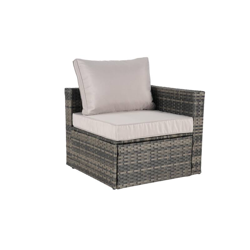 8 Pcs Outdoor Sectional L- Shaped Sofa Set, Patio Wicker Conversation Set Furniture with Curved Sofa Ottoman and Coffee Table