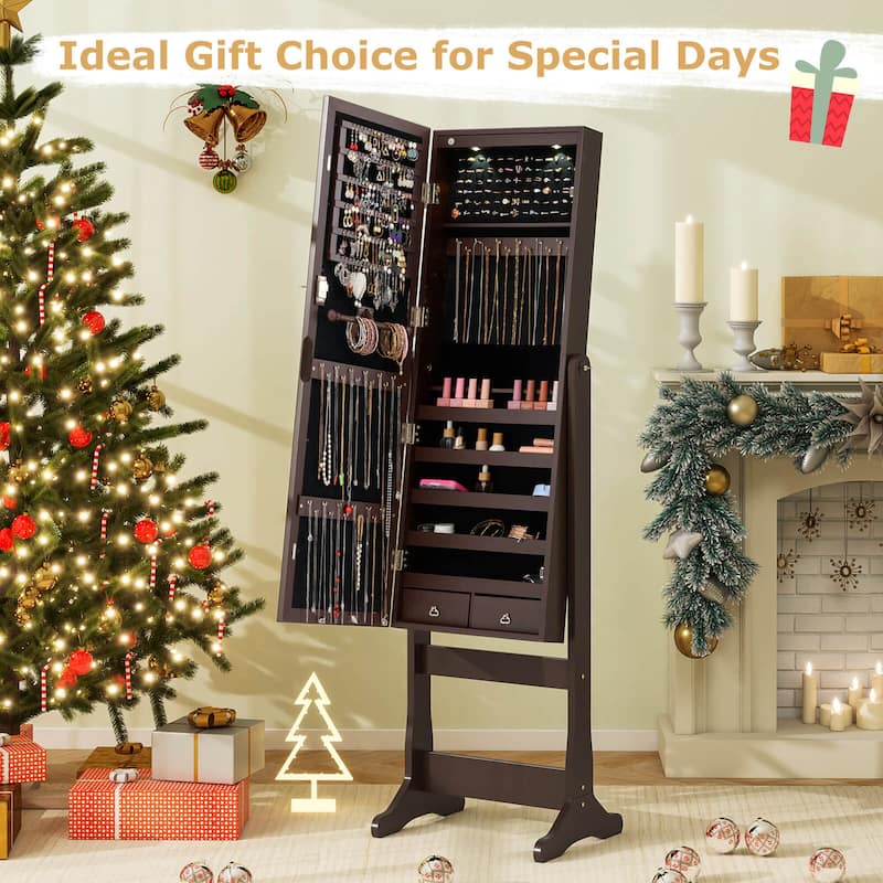 Costway Lockable Mirrored Jewelry Cabinet Armoire Organizer Storage - See Details