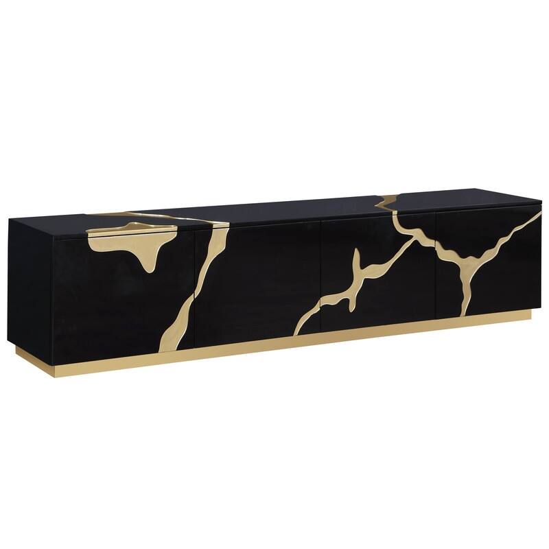 Best Master Furniture Freesia 87" Lacquer TV Stand with Gold Trim