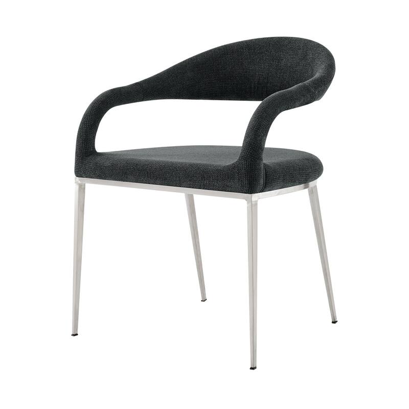 HomeRoots Set of Two Gray And Silver Upholstered Polyester Open Back Dining Arm Chairs