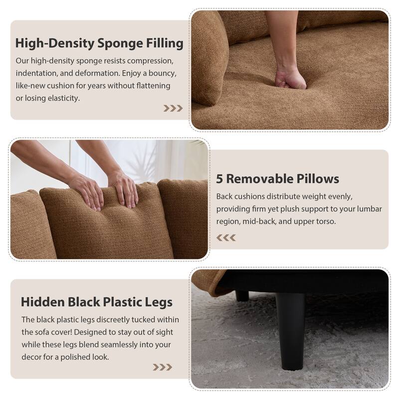 73.8"W Modern Wide Curved Sofa, Modern Luxury Plush Chenille